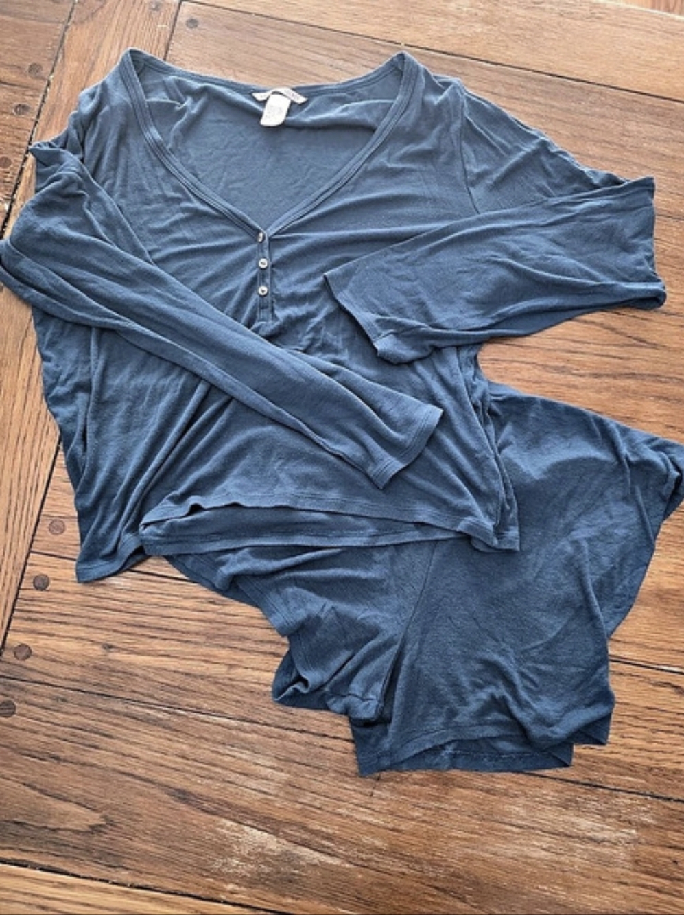 Victoria's Secret Ribbed Modal Henley Long-Sleeve Short Set Short Set Blue XL